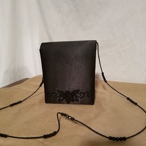 Jessica McClintock Black Satin Crossbody Clutch